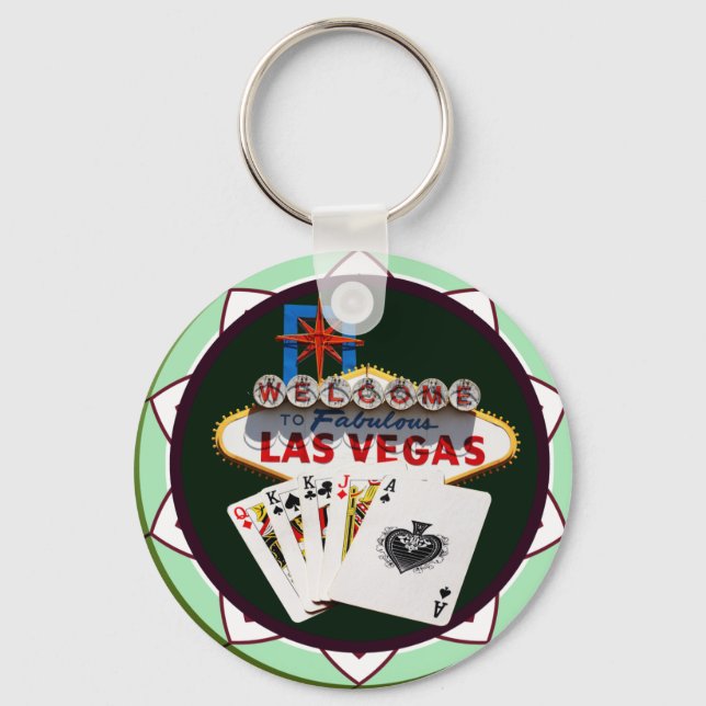 Las Vegas Sign & Cards Poker Chip Nyckelring (Framsida)