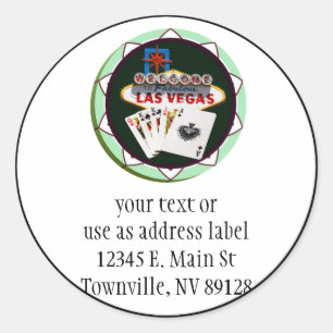 Las Vegas Sign & Cards Poker Chip Runt Klistermärke