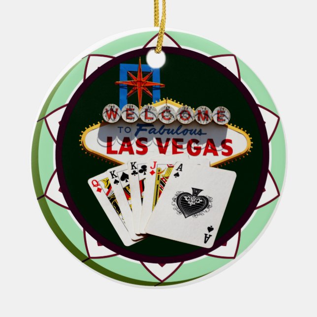 Las Vegas-signalen och två Kung-Poker Chip Julgransprydnad Keramik (Framsidan)