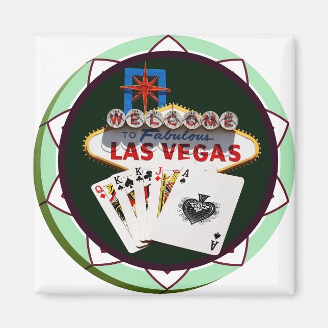 Las Vegas-signalen och två Kung-Poker Chip Magnet (Framsidan)