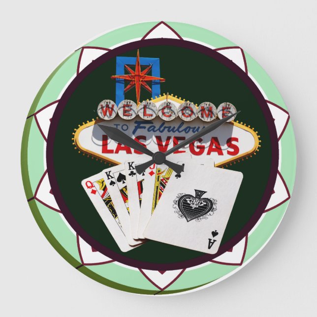 Las Vegas-signalen och två Kung Poker Chip Stor Klocka (Framsida)