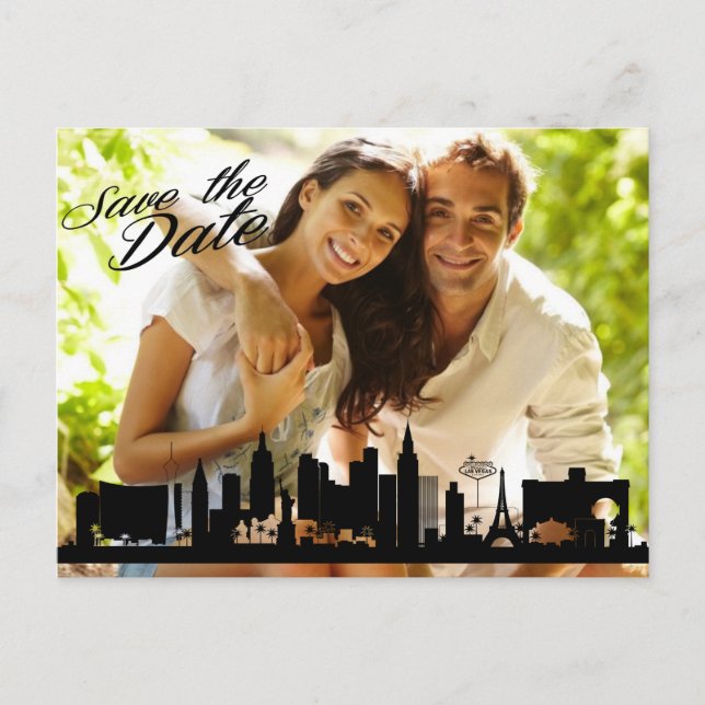 Las Vegas Siluett Ditt Foto Spara Datumet Meddelande Vykort (Framsida)