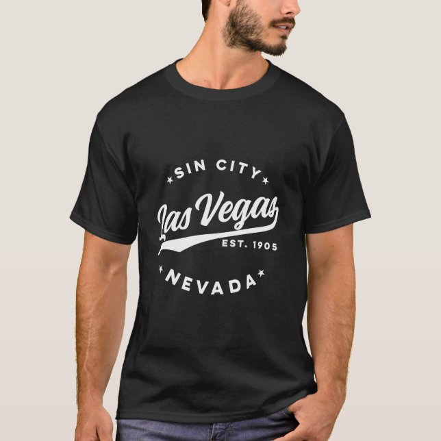 Las Vegas Sin City Nevada Vit Text T Shirt (Framsida)