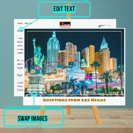 Las Vegas Skyline belystes på natten. Vykort