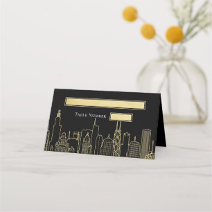Las Vegas Skyline Byggnader Svart Guld Bord Placeringskort