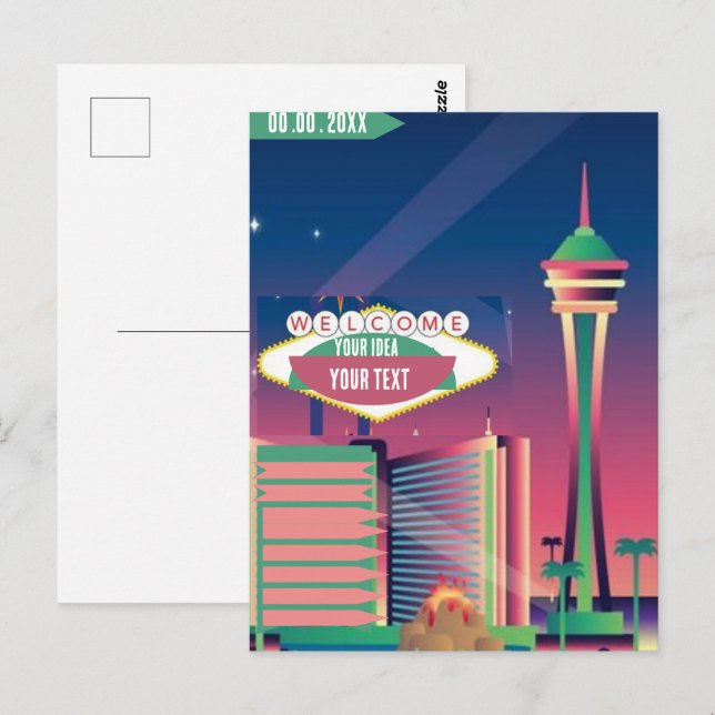 Las Vegas Skyline Printable, Cityscape Line Wall A Vykort (Fram/baksida)