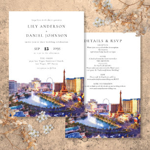 Las Vegas Skyline Watercolor Allt-i-ett Bröllop Inbjudningar