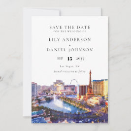 Las Vegas Skyline Watercolor Destination Wedding Spara Datumet