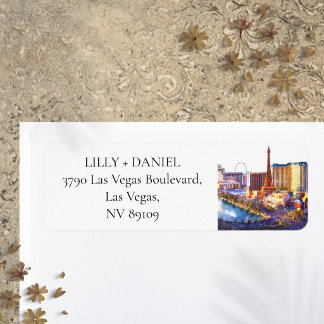 Las Vegas Skyline Watercolor Return Address Returadress Etikett