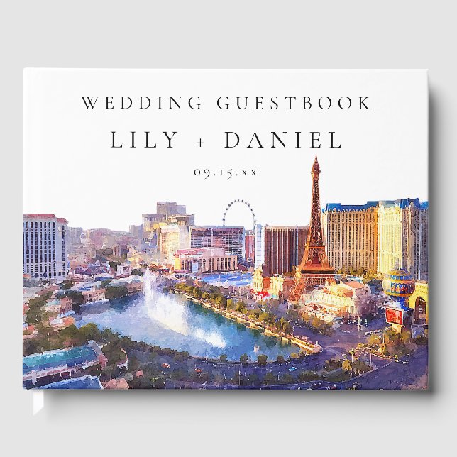Las Vegas Skyline Watercolor Wedding Gästböcker (Framsida)