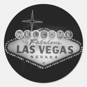 Las Vegas-skylt B/W-etikett Runt Klistermärke