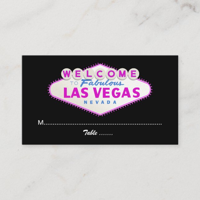 Las Vegas-skylt över destinationsplats för bröllop Placeringskort (Framsida)