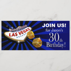 Las Vegas Starburst 30-årsdag blå guld svart Inbjudningar