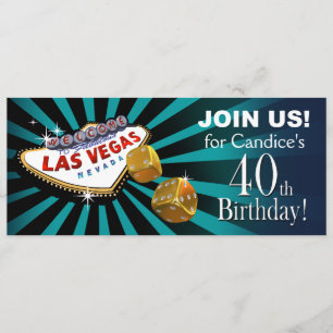 Las Vegas Starburst 40-års födelsedag teal guld sv Inbjudningar