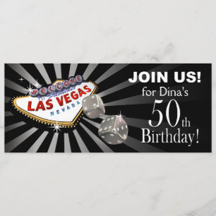 Las Vegas Starburst 50-års födelsedag svart silver Inbjudningar