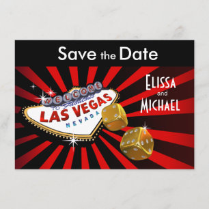 Las Vegas Starburst Save Date Red Black guld Spara Datumet