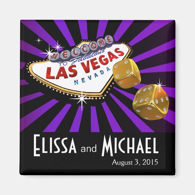 Las Vegas Starburst Wedding Favor lila Black Magnet (Framsidan)