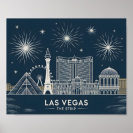 Las Vegas Strip Nevada Skyline Line Art Cityscape Poster