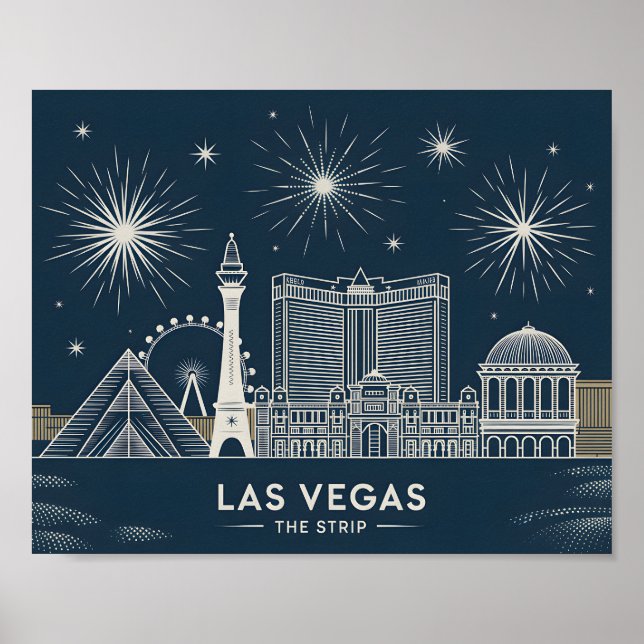 Las Vegas Strip Nevada Skyline Line Art Cityscape Poster (Framsidan)