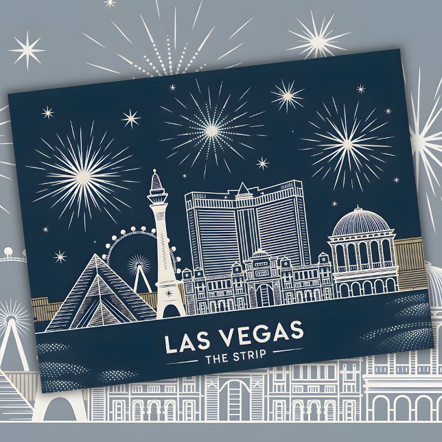 Las Vegas Strip Nevada Skyline Line Art Cityscape Vykort (Las Vegas Strip Nevada Skyline Line Art Cityscape Postcard)