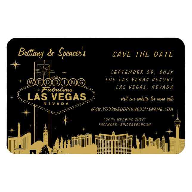 Las Vegas Strip Svart och Guld Spara datumet Magnet (Horisontell)