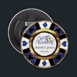 Las Vegas Styled Wedding - Gold, White & Blue Flasköppnare<br><div class="desc">Bottle Opener. Personalize Las Vegas Style Wedding - Gold, Blue and White. ✔Note: Not all template areas need changed. 📌If you need further customization, please click the "Click to Customize further" or "Customize or Edit Design" button and use our design tool to resize, rotate, change text color, add text and...</div>