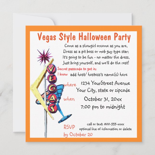 Las Vegas Theme Halloween Costume Party Inbjudningar (Framsida)