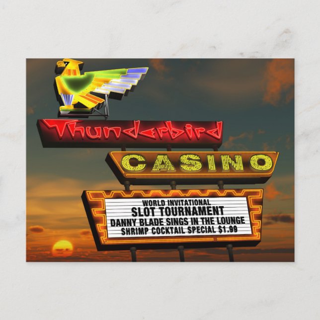 Las Vegas Thunderbird Retro Neon-vykort Vykort (Framsida)