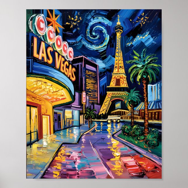 Las Vegas Travel Van Gogh Stil Casino Natten City Poster (Framsidan)