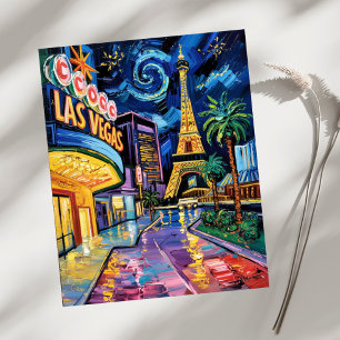 Las Vegas Travel Van Gogh Stil Casino Natten City Vykort