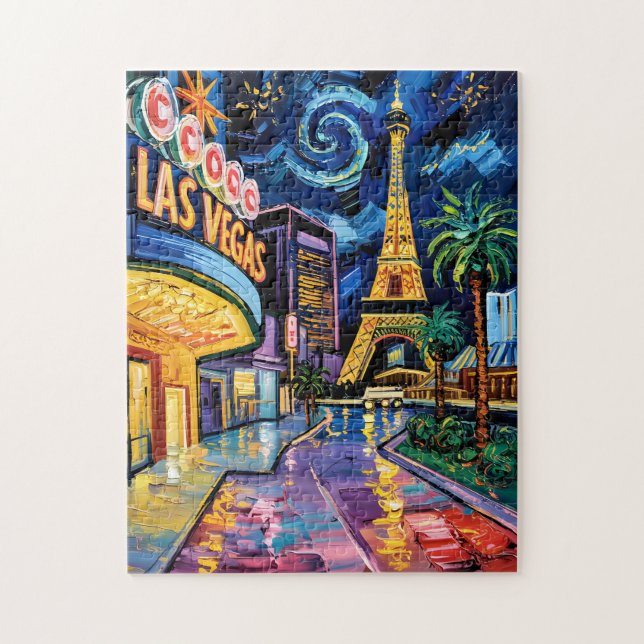 Las Vegas Travel Van Gogh Style Casino Night City  Pussel (Vertikal)