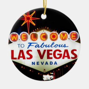 Las Vegas undertecknar på nattprydnaden Julgransprydnad Keramik