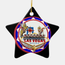 Las Vegas Välkomstskylt Röd & Blå Pokerchip Julgransprydnad Keramik
