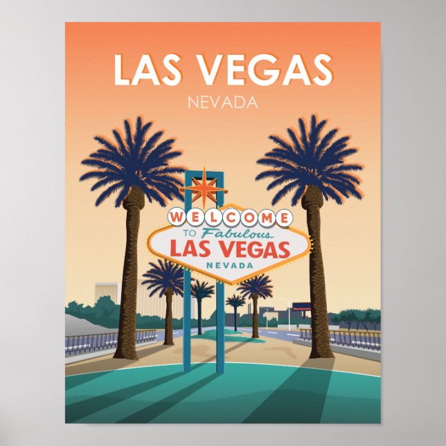 Las Vegas Välkomstskylt Sunset Vintage resor Poster (Framsidan)