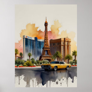 Las Vegas vattenfärgsart Poster