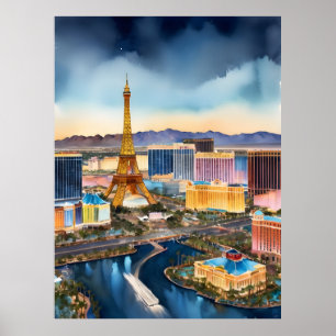 Las Vegas vattenfärgsart Poster