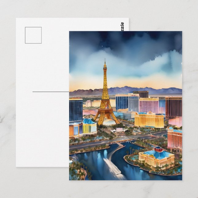 Las Vegas vattenfärgsart Vykort (Fram/baksida)