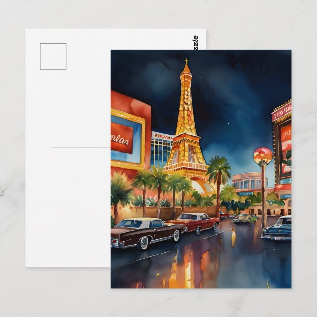 Las Vegas vattenfärgsart Vykort (Fram/baksida)