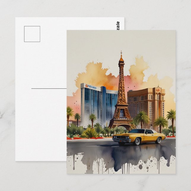 Las Vegas vattenfärgsart Vykort (Fram/baksida)
