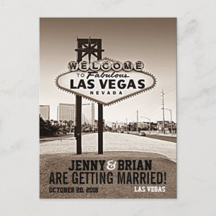 Las Vegas Vintage Sepia Bröllop Spara Datum Meddelande Vykort
