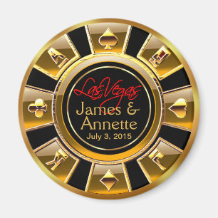 Las Vegas VIP Guld och Black Casino Chip Favor Magnet