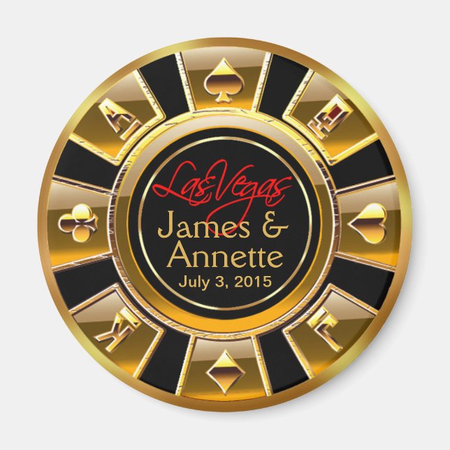 Las Vegas VIP Guld och Black Casino Chip Favor Magnet (Framsidan)