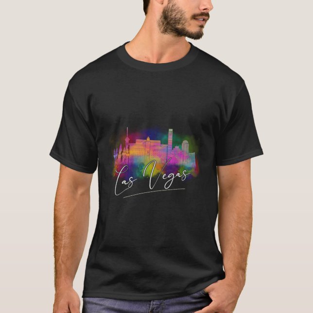 Las Vegas Watercolor Skyline T Shirt (Framsida)