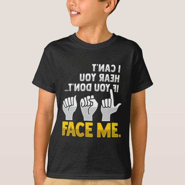 Läsa Asl Hand Gesture Döv Hearing Loss Awarene T Shirt (Framsida)