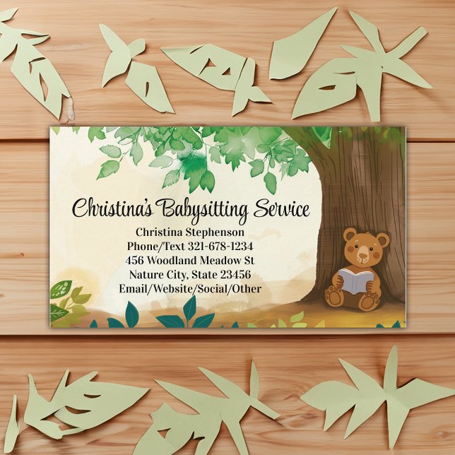 Läsa Bear Babywatch Daycare Childcare Lärare Visitkort (reading bear childcare teacher babysitter business card)