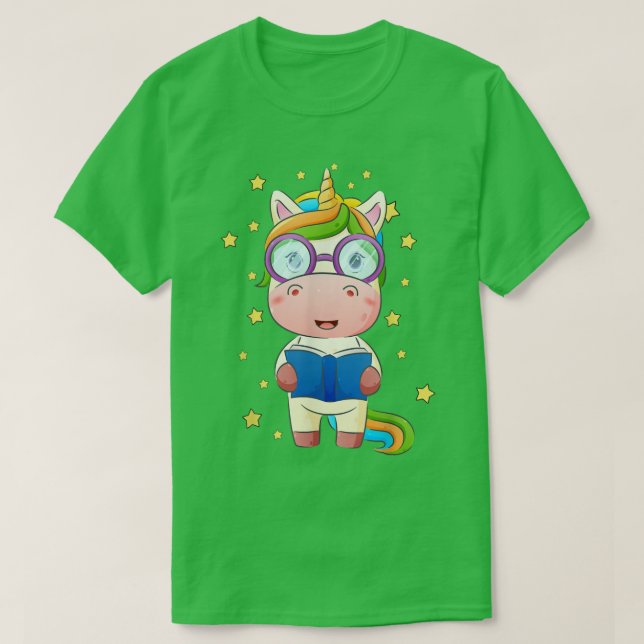Läsa Bibliotek Unicorn Read Bokar Älskare Reader T Shirt (Design framsida)
