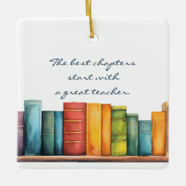 Läsa Bok skollärare Julgransprydnad Keramik