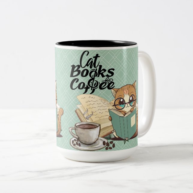 Läsa Bokar Cute Cat Coffee Två-Tonad Mugg (Framsida höger)