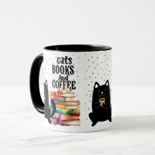 Läsa Bokar med Cute Black Cat: Bok Älskare Mugg