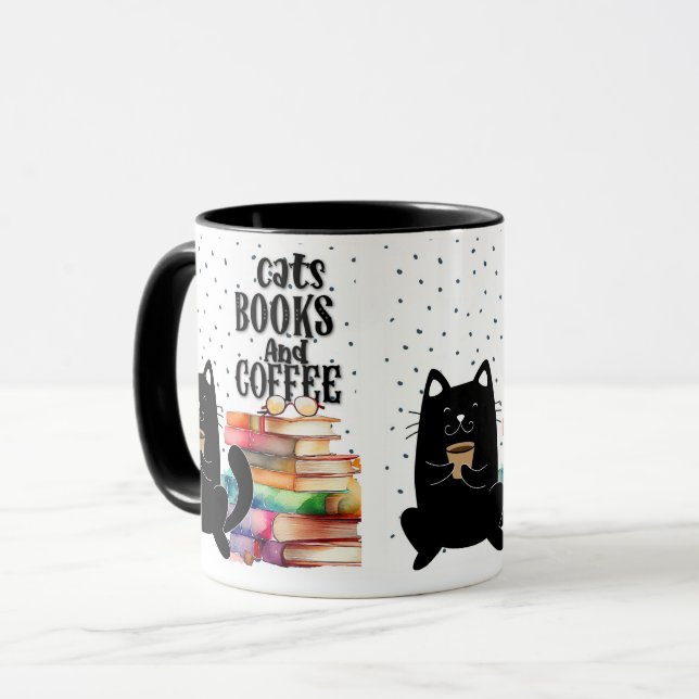 Läsa Bokar med Cute Black Cat: Bok Älskare Mugg (Framsida vänster)